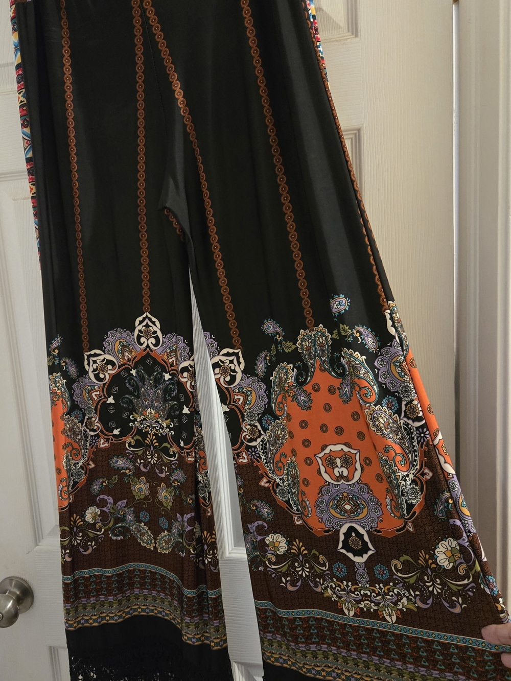 Wide-Leg Boho Palazzo Pants in Black and Orange
